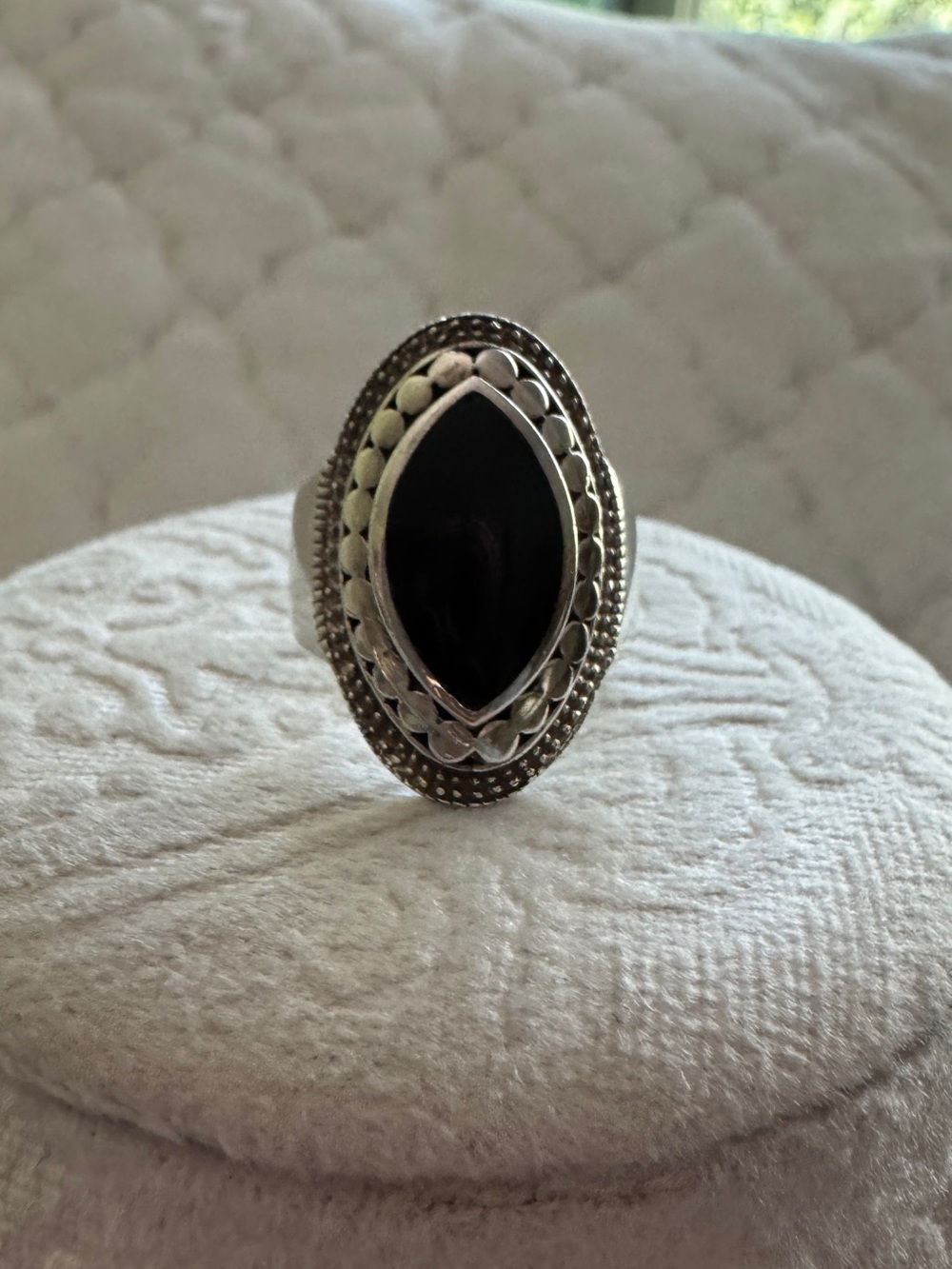 Sundance catalog Marquise Black Stone Oval Silver Statement Ring
